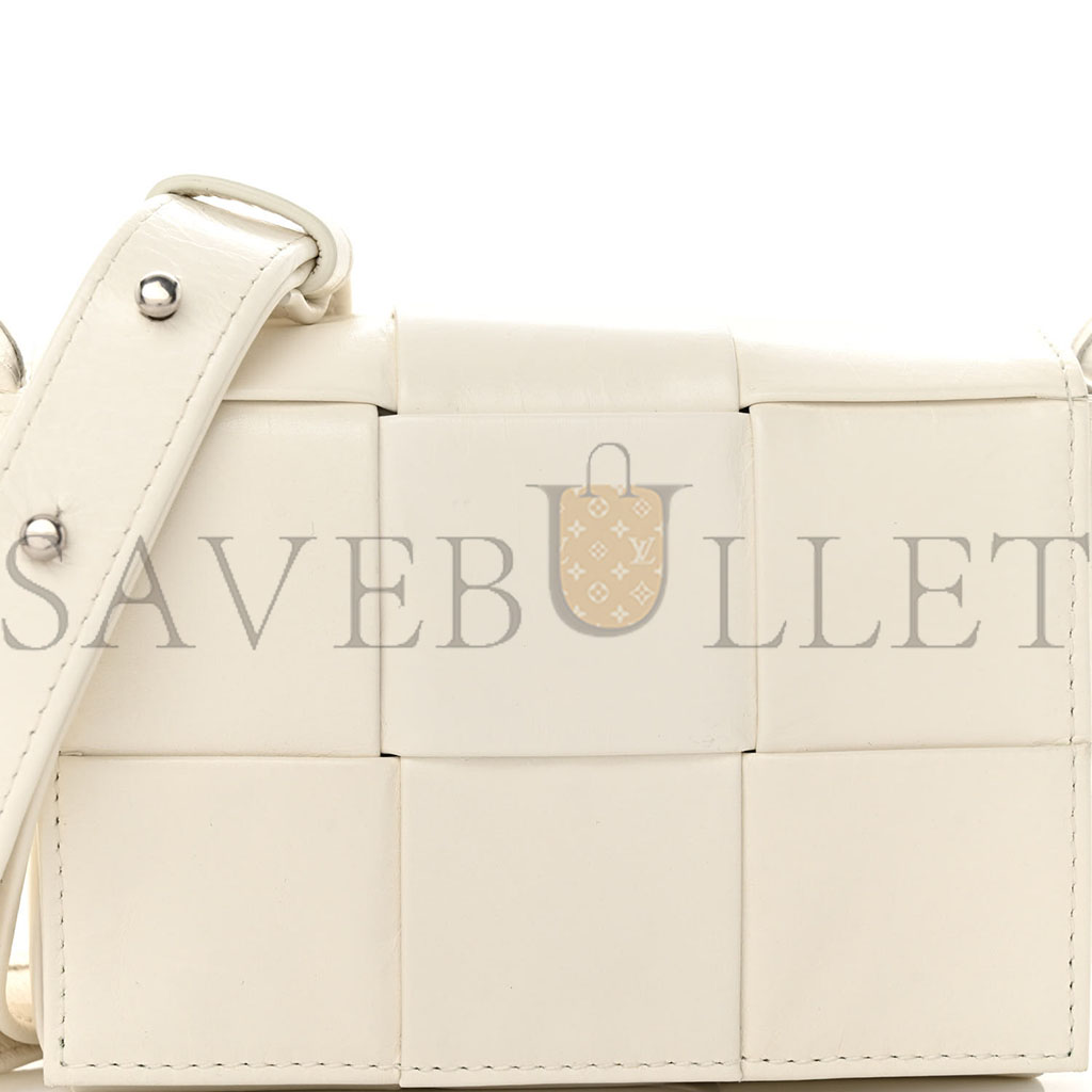 BOTTEGA VENETA LAMBSKIN MAXI INTRECCIATO EXTRA MINI CASSETTE CROSSBODY BAG WHITE (13*9*4cm)